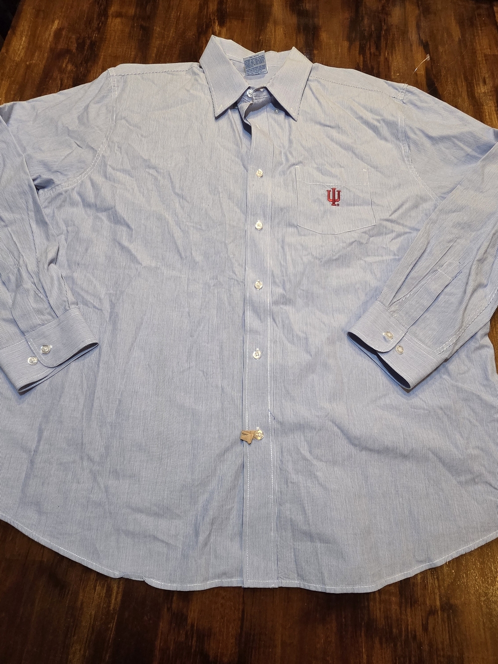 NCAA University Of Indiana Men Button-Down Long Sleeve Pinstripe Cotton Shirt XL